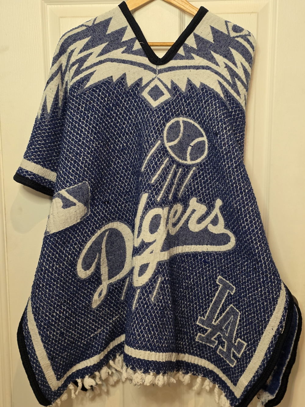 Los Angeles Dodgers Blue & White V-Neck Knit Poncho Sweater